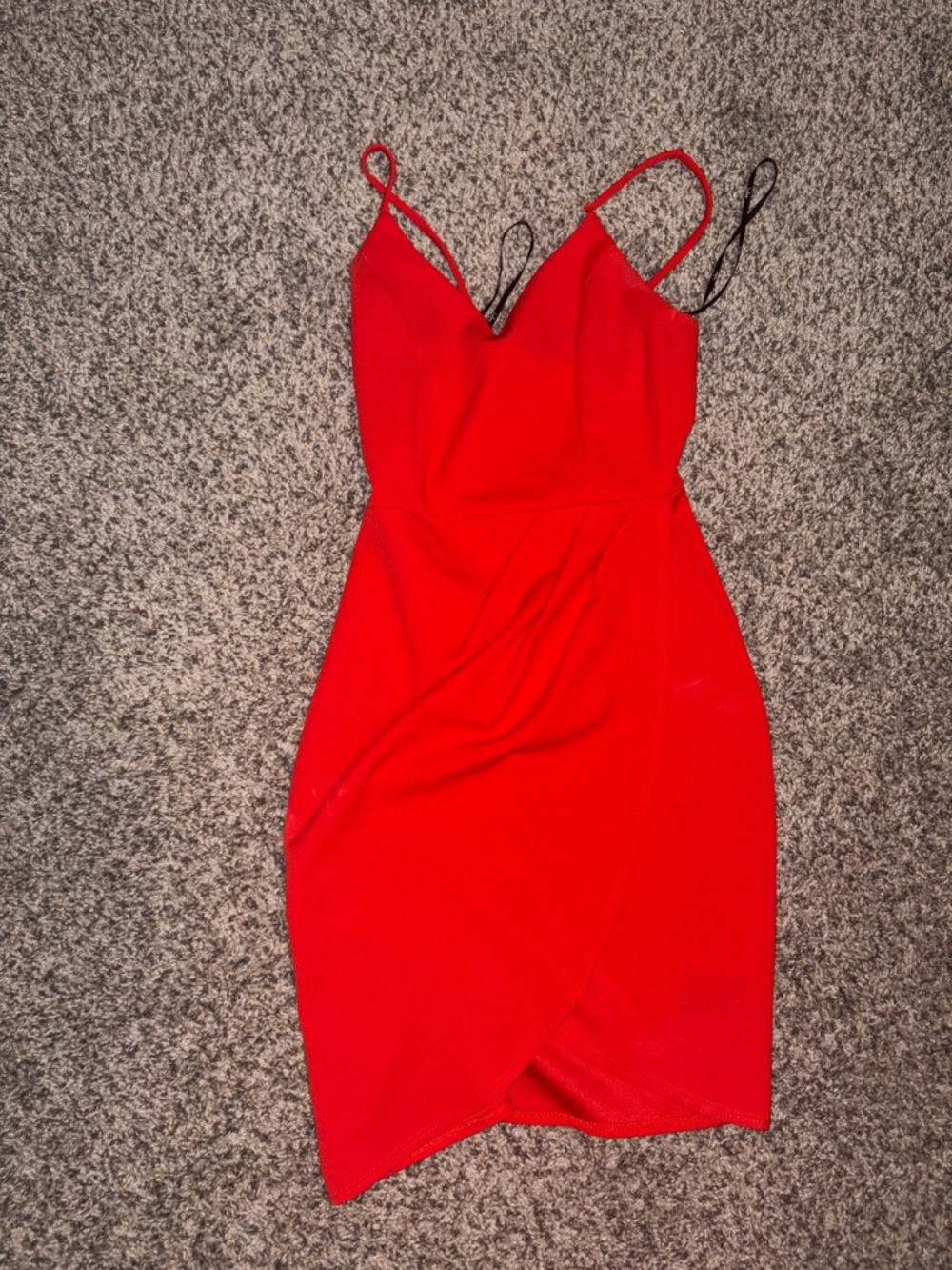 Lulu's Red Spaghetti-Strap Wrap Sheath Mini Dress